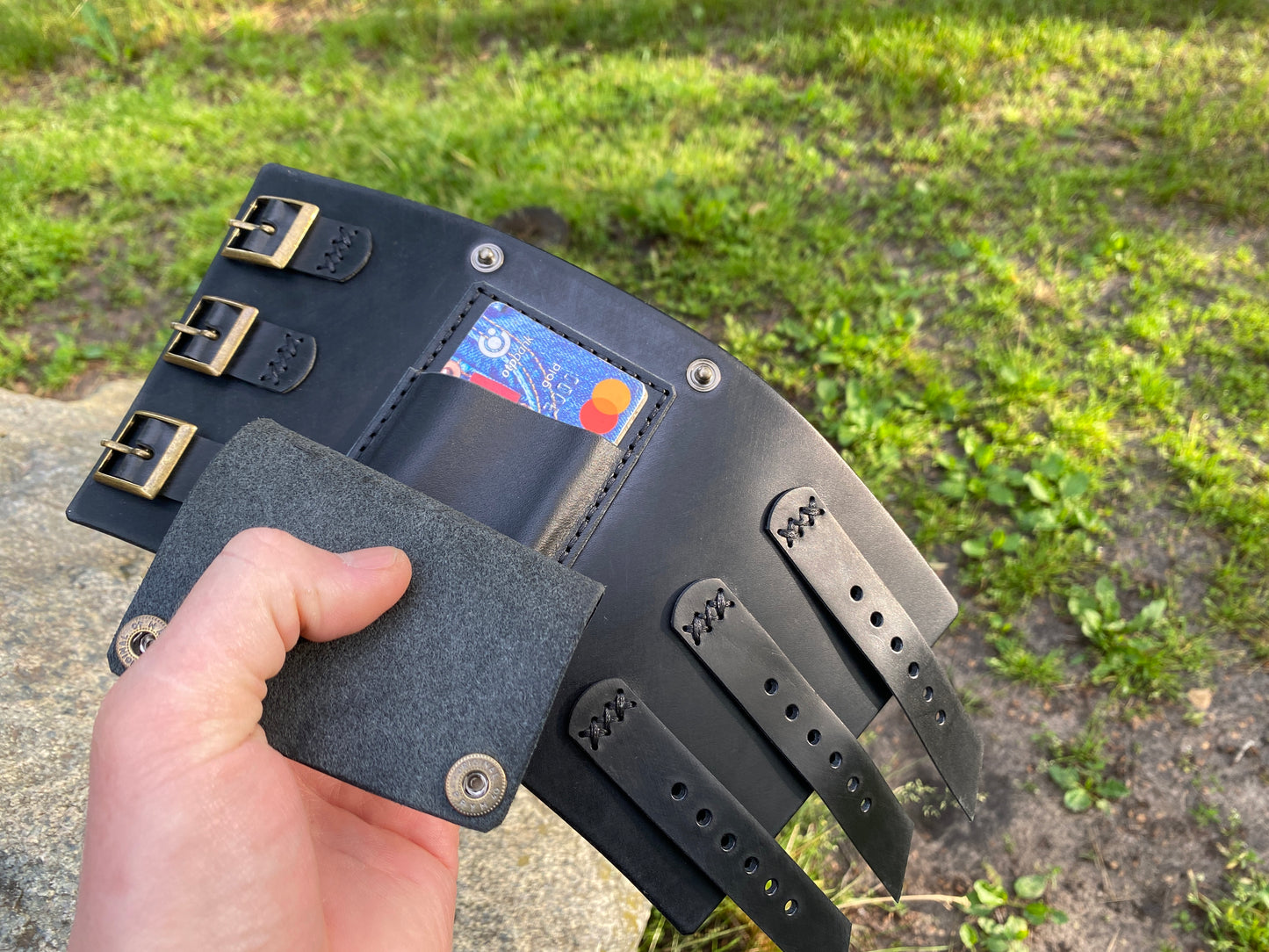 BLACK Leather Wrist Wallet with Personalization