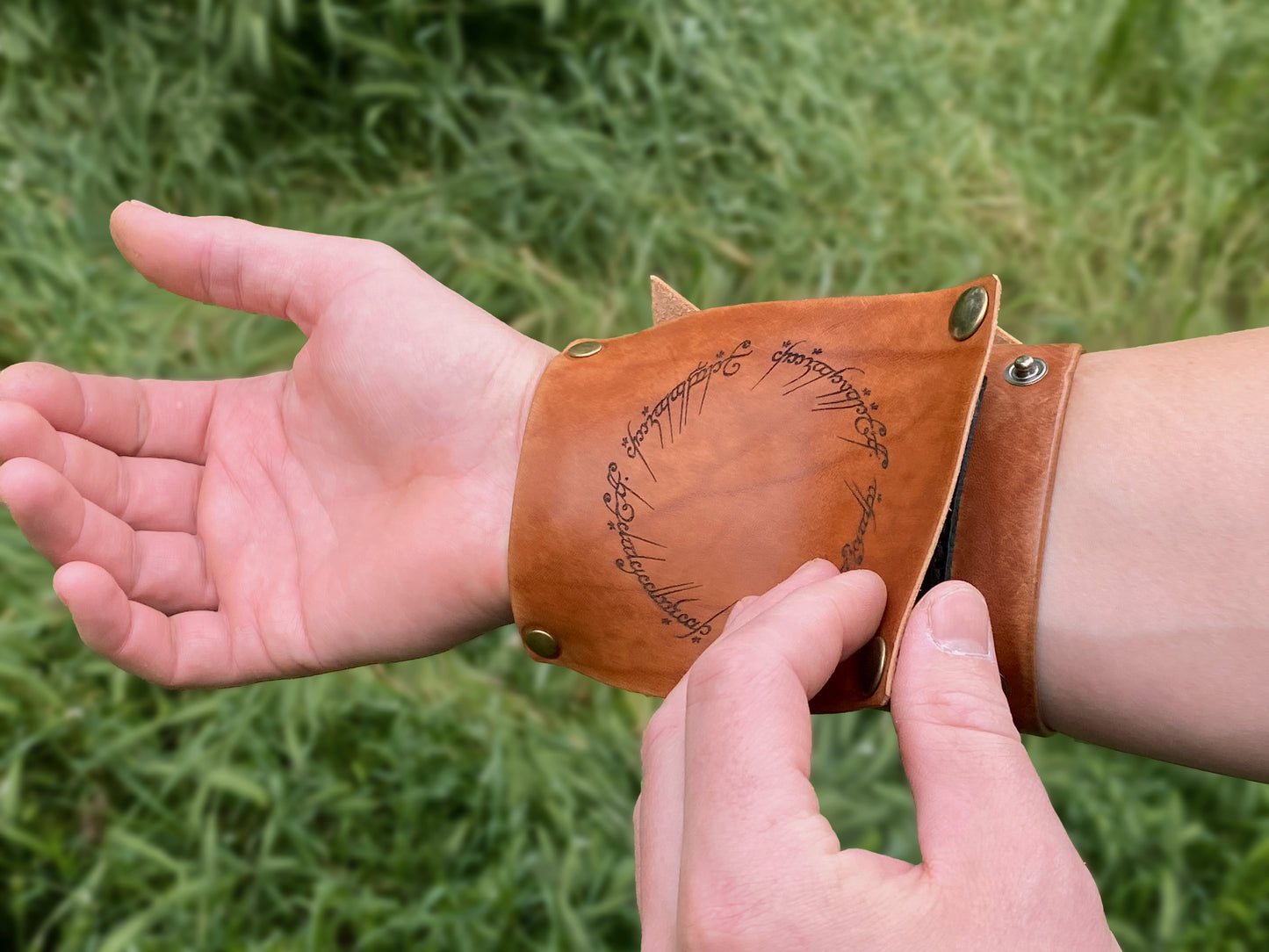 TAN Leather Wrist Wallet with Personalization