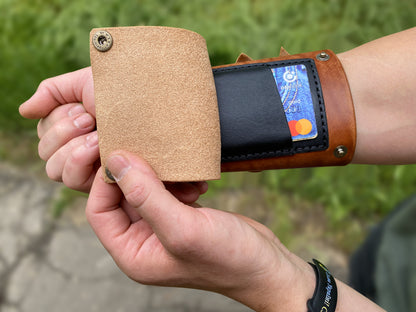 TAN Leather Wrist Wallet with Personalization