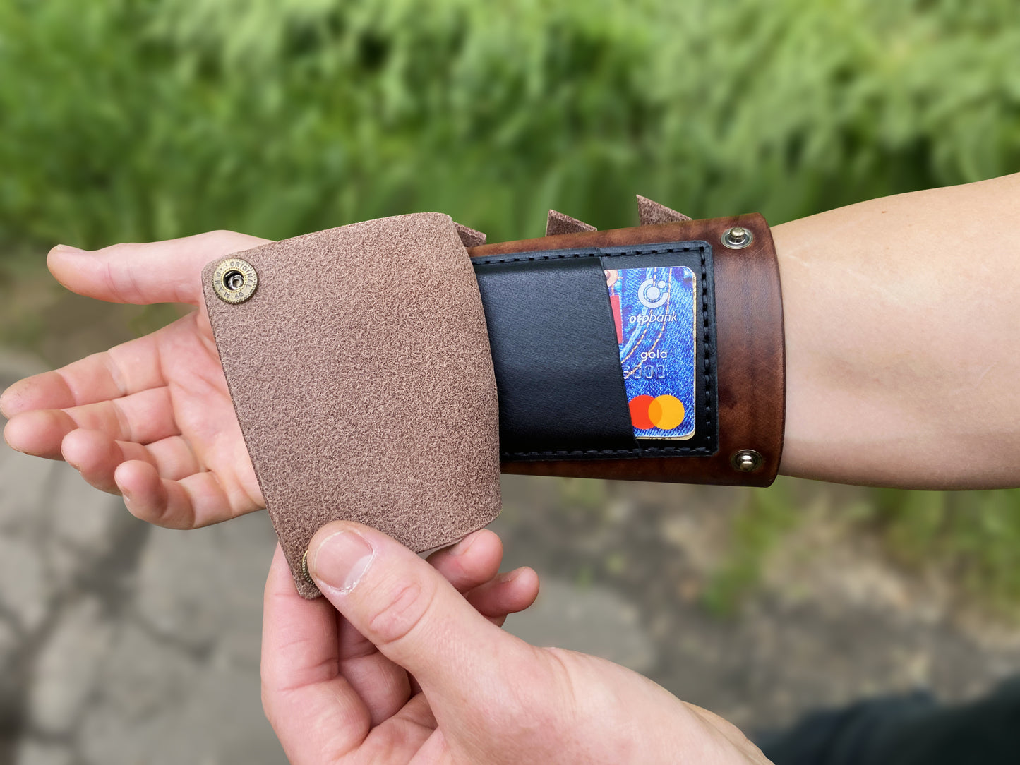 BROWN Leather Wrist Wallet with Personalization