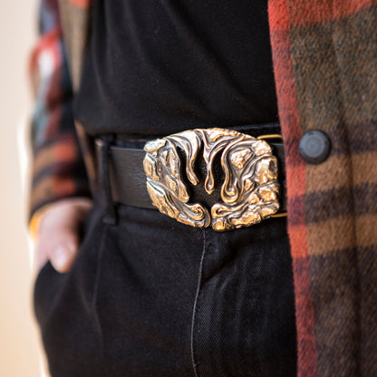 Leather Belt "Trident from Lava" with Brass Buckle