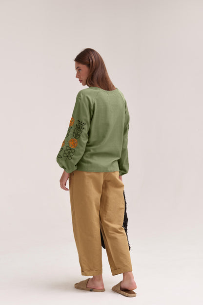 Women's Embroidered Blouse (Vyshyvanka) "Sunflowers" Khaki