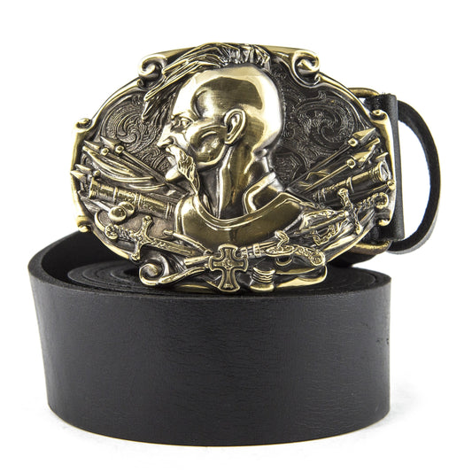 Leather Belt "Cossack" with Brass Buckle