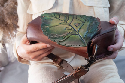 Handcrafted "Leaf" Shoulder Bag with Hand-Painted Italian Leather - Chestnut Brown