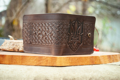 Men's Brown Leather Wallet with Ukrainian Trident Embossing