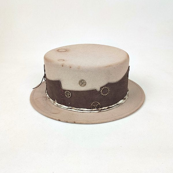 Canotier Hat with Distressed Leather