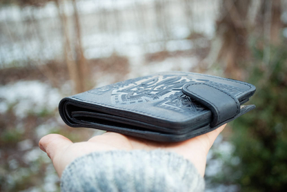 Men's Black Leather Wallet with Ukrainian Trident Embossing