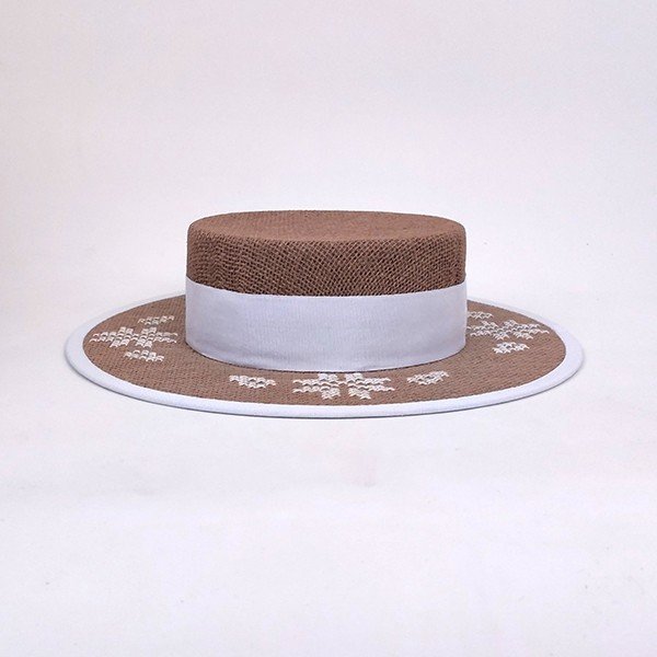 Canotier Hat with Embroidery (White)