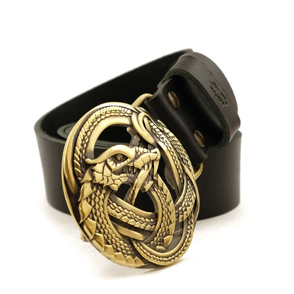 Leather Belt "Ouroboros" with Brass Buckle