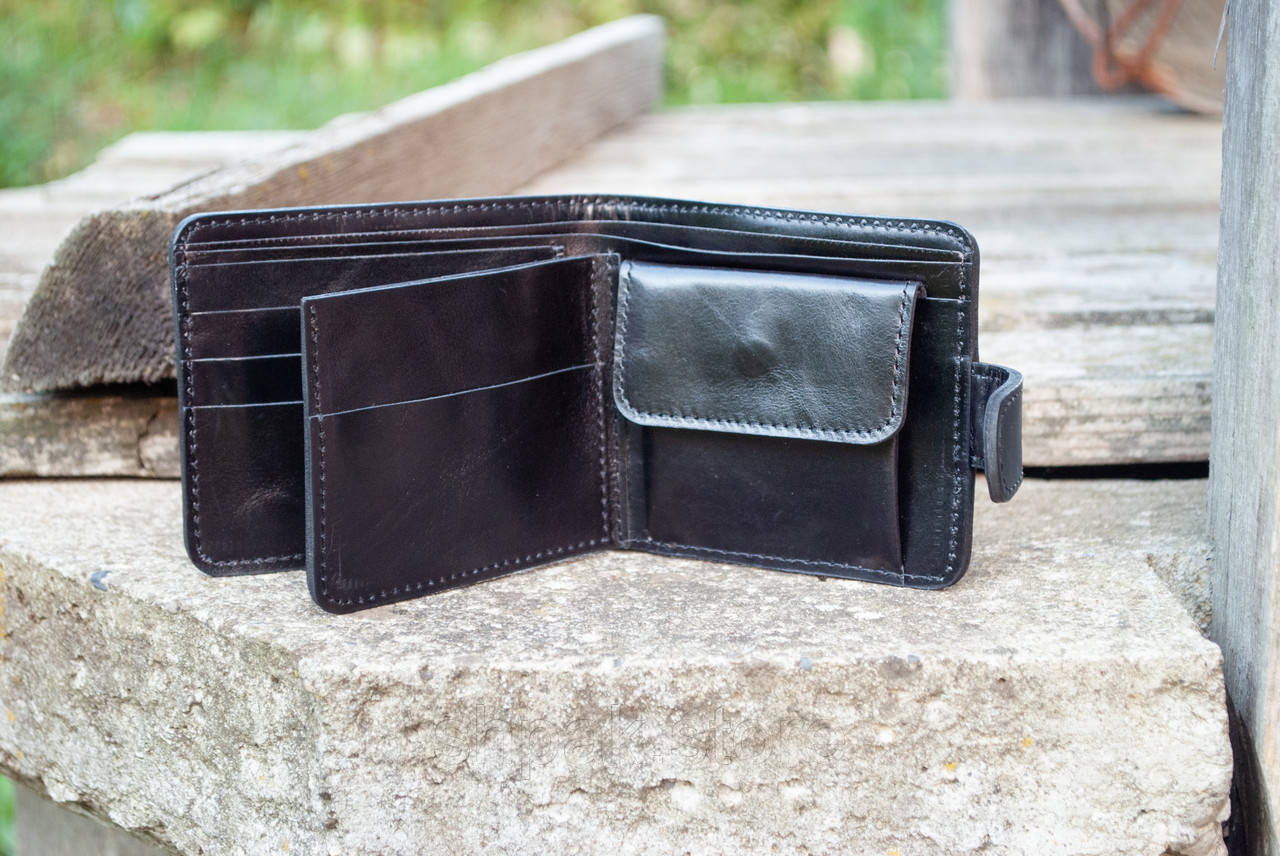 Men's Black Leather Wallet with Embossed Embroidery