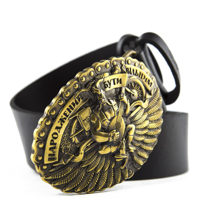 Leather Belt with Solid Brass Buckle "Born to be Free"