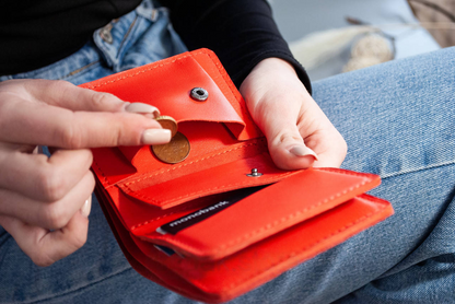 Red Leather Wallet with "Sun" Embossing