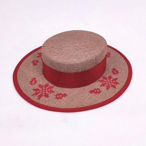 Canotier Hat with Embroidery (Red)