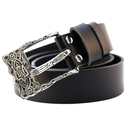 Leather Belt with Classic Nickel Silver Buckle "Knyazhy"