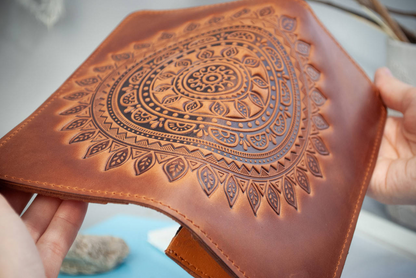 Women's Genuine Leather Wallet in Ginger with Mandala Embossing