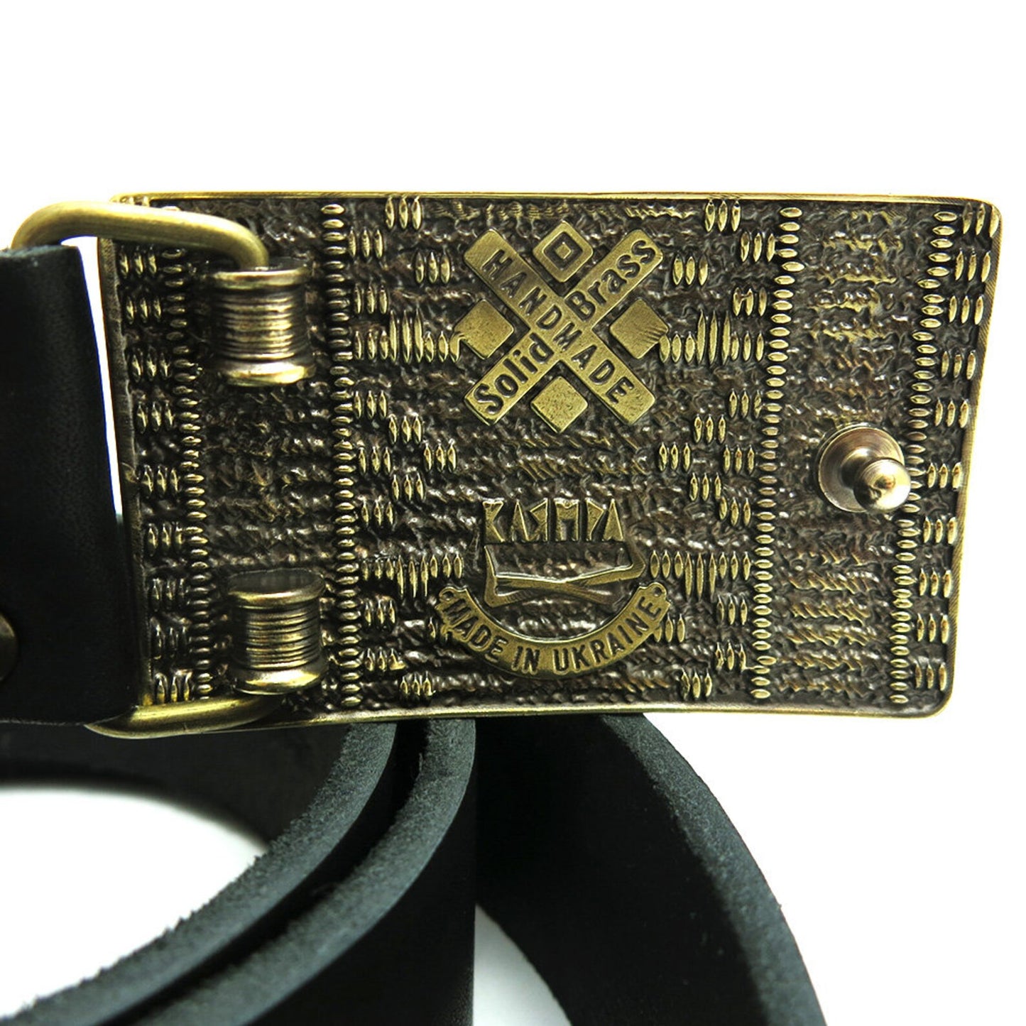 Leather Belt with Handmade Brass Buckle "Plakhta"