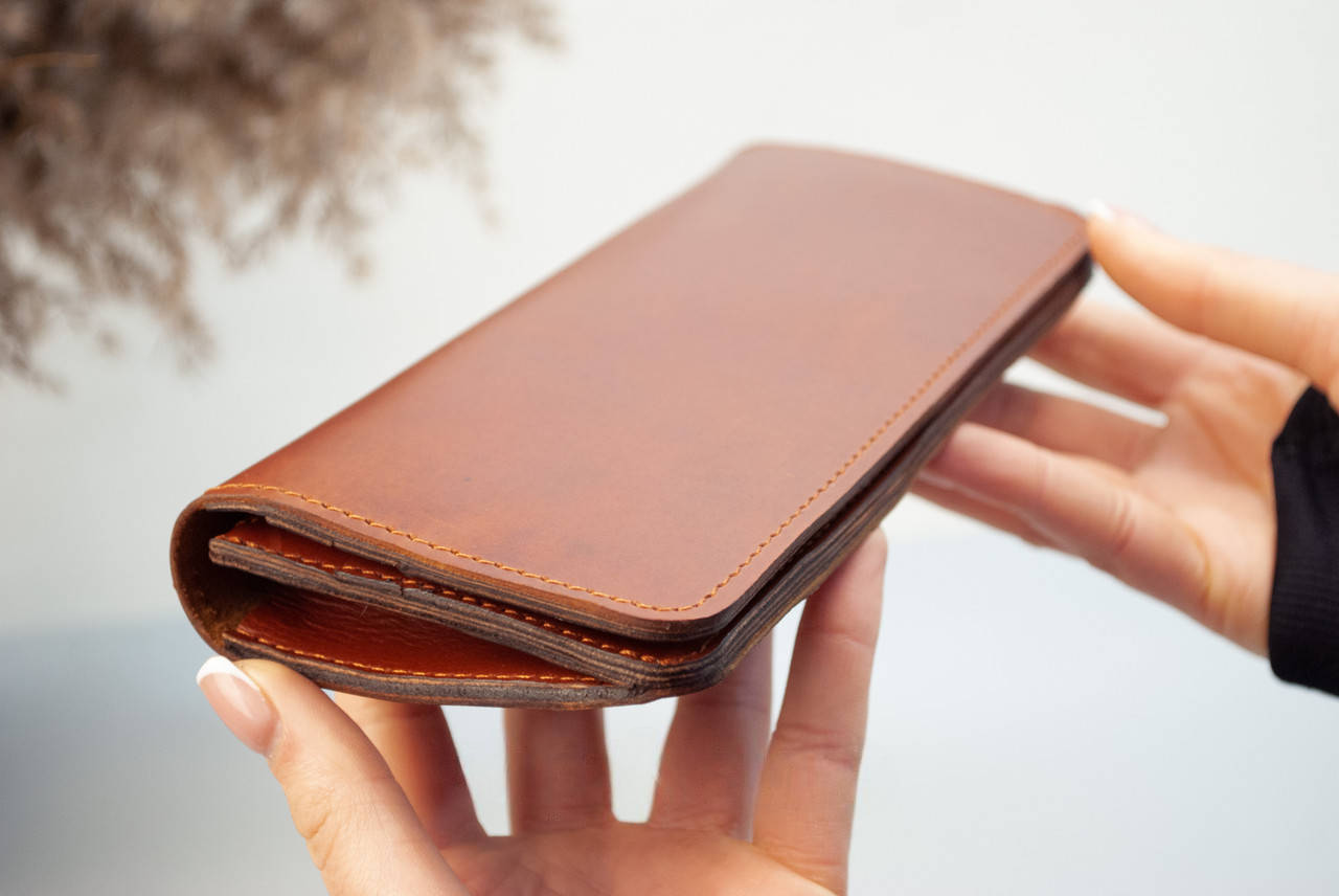 Light Brown Long Leather Wallet