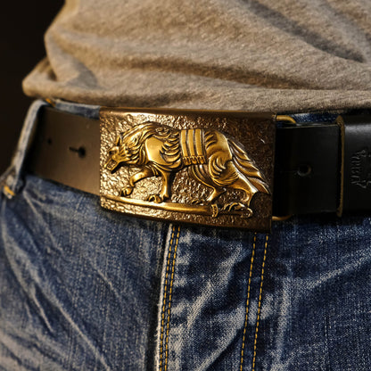 Leather Belt "I Go to You" with Brass Buckle