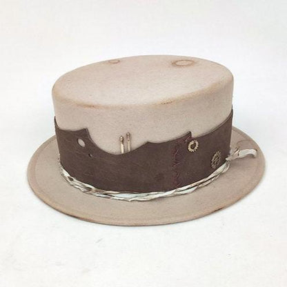 Canotier Hat with Distressed Leather